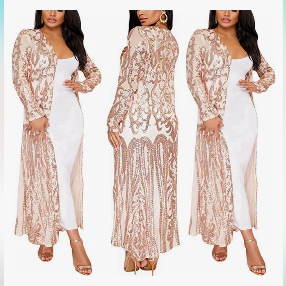 Sequin Cardigans Duster Sparkly Blazer Jackets Long for Women Evening